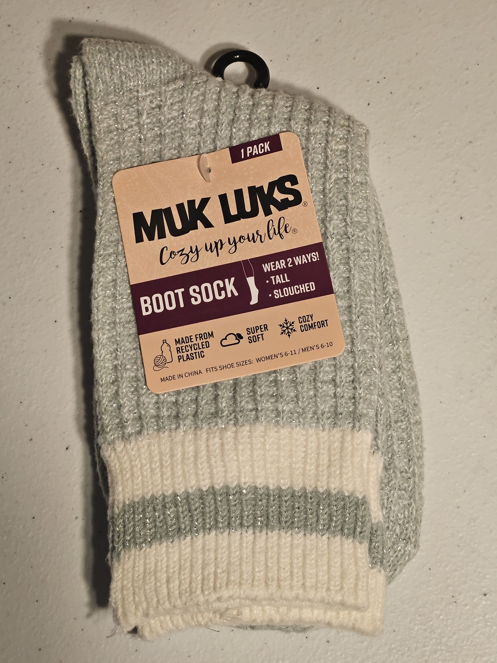 MUK LUKS Women's/Men's Boot Sock - Light Green and Cream